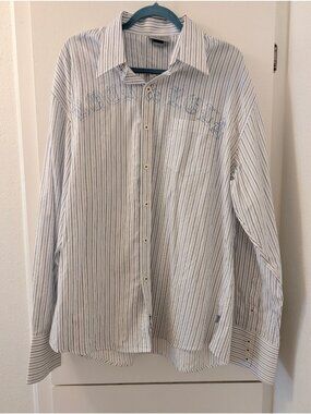 Fender Mens Rock & Roll Button-Up Long Sleeve Shirt With Stripes & Graphic Detai